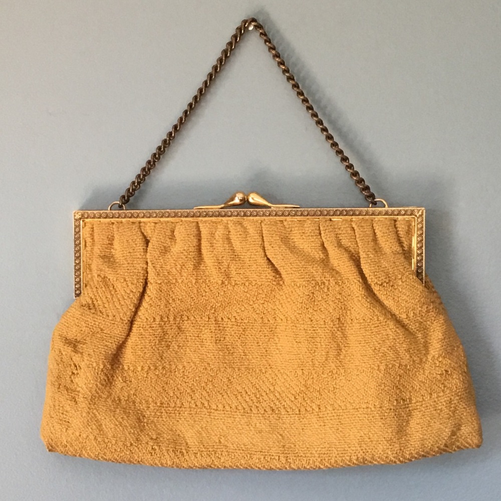Vintage Gold Knit Chain Link Strap Purse Bag - Picture 1 of 8